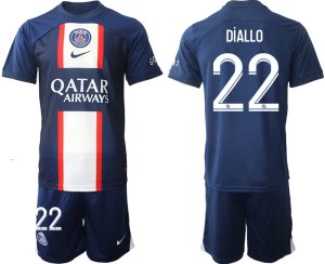 DiALLO #22 Moški Nogometni dresi Paris Saint-Germain PSG Domači 2023 Kratek Rokav + Kratke hlače