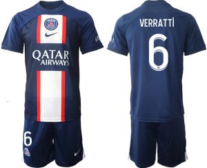 VERRATTi #6 Moški Nogometni dresi Paris Saint-Germain PSG Domači 2023 Kratek Rokav + Kratke hlače