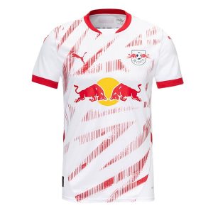 Moški Nogometni dresi RB Leipzig Domači 2024-25 bela rdeča Kurzarm