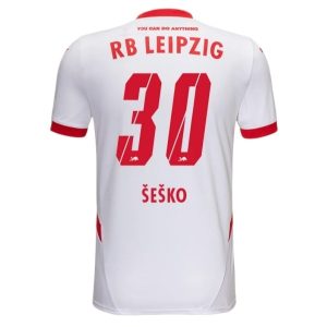 Moški Nogometni dresi RB Leipzig Domači 2024-25 bela rdeča Kurzarm Benjamin Sesko 30