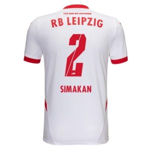 Moški Nogometni dresi RB Leipzig Domači 2024-25 bela rdeča Kurzarm Mohamed Simakan 2