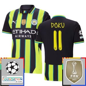 Moški Nogometni dresi Manchester City Gostujoči Champions League With Patch 2024-25 Jeremy Doku 11