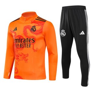 Moški Real Madrid Sweatshirt Za Trening dresi kompleti 1/4 Zip Dragon Oranžna 2024-25