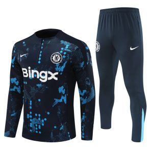 Moški Chelsea Sweatshirt Za Trening dresi kompleti 1/4 Zip modro črna 2024-2025