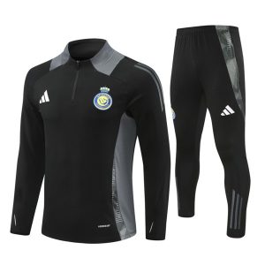 Otroški Al Nassr FC Sweatshirt Za Trening dresi kompleti 1/4 Zip črna siva 2024-25